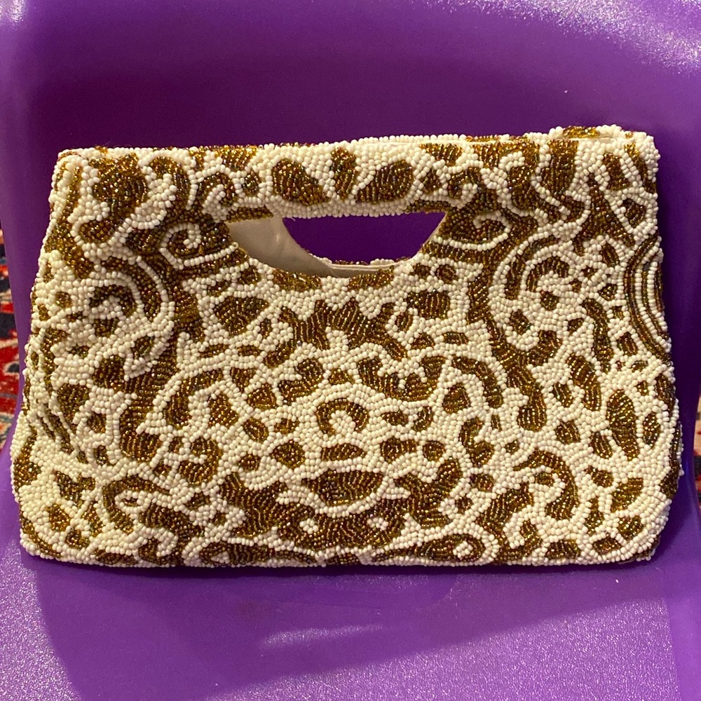 Beaded clutch purse mini bag handbag TIANA tiger leopard print beautiful evening